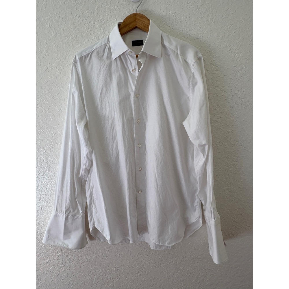 Ermenegildo Zegna White Herringbone Dress Shirt French Cuff 16 41 Regular Fit
